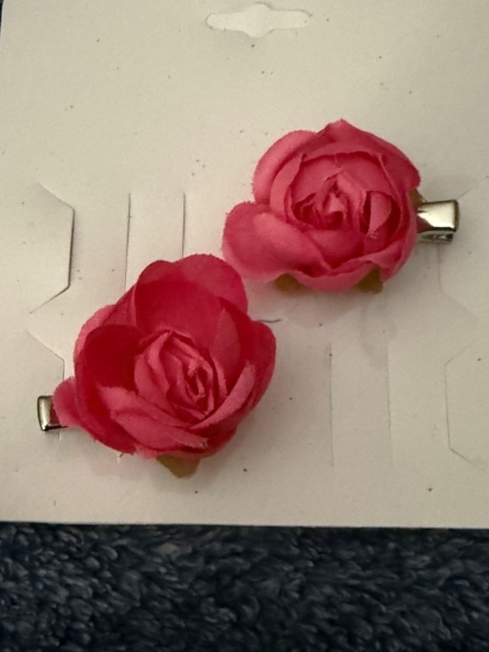 Pink Fabric Rose Hair Clips - Set of 2